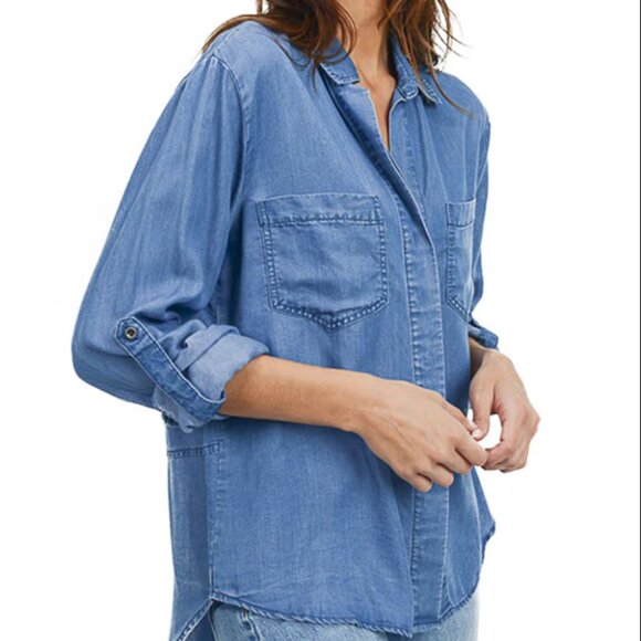Soft Surroundings L Lightwash Tencel Lyocell Chambray Tunic Shirt Boho Casual - Picture 2 of 11